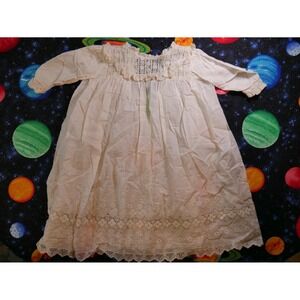 Antique Victorian White Cotton Eyelet Lace Floral Embroidered Kids Gown Dress
